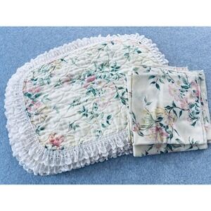 Lot 6 Vintage Quilted Retro Floral Cottage 70s 80s Placemats Lace Trim 5 Napkins
